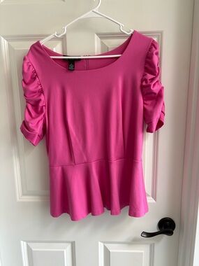 INC International Concepts Hot Pink Peplum Puff-Sleeve Top